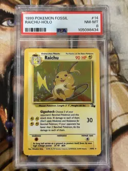 1999 Pokemon Fossil Raichu #14 Holo Rare English Vintage - PSA 8 NM/Mint ? - Image 1