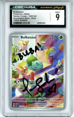CGC MINT 9 Signed Tara Sands Pokemon Bulbasaur 143/142 Sv07: Stellar Crown Holo - Image 1