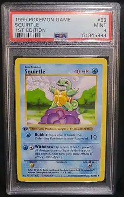 1999 POKEMON BASE SET 1ST EDITION #63 SQUIRTLE PSA 9 - Image 1