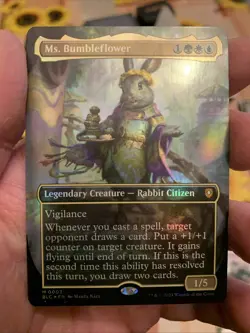 BORDERLESS Ms. Bumbleflower BLC 0003 BLOOMBURROW Commander Rabbit MTG - Image 1