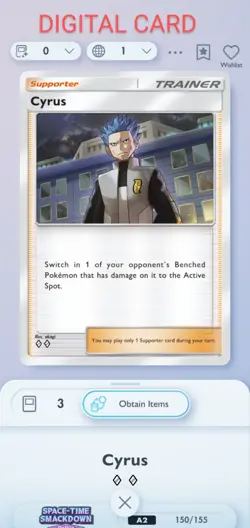Cyrus Pokemon Pocket Mobile Game Space Time Smackdown Set ?? Rare Trainer Card - Image 1
