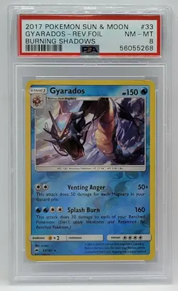 2017 Pokemon Burning Shadows #33 Reverse Foil - PSA NM Mint 8 - GYARADOS - Image 1