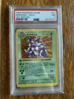1999 Pokemon TCG Nidoking Holo Rare 1st Edition Shadowless Base Set 11/102 PSA 7 - Image 1