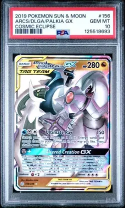 2019 Pokemon Sun & Moon Cosmic Eclipse #156 Arceus, Dialga, Palkia GX PSA 10 - Image 1
