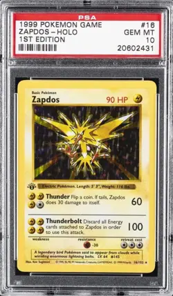 1999 Pokemon Game - Zapdos - Holo - 1st Edition - PSA 10 GEM MINT - Image 1