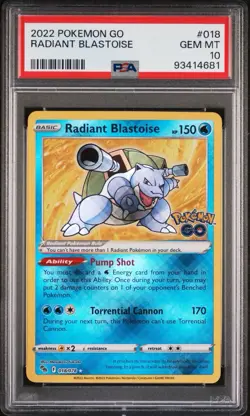 Pokemon Go Radiant Blastoise #018 PSA 10 Gem Mint Holo Shiny 3b - Image 1