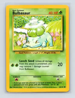 Pokemon TCG Bulbasaur 044/102 Base Set Normal LP - Image 1