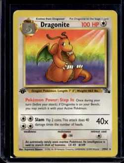 Pokemon TCG WOTC 1999 Fossil Set: Dragonite 19/62 1st Edition Rare Card - MP - Image 1