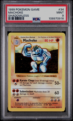 Shadowless Machoke 34/102 - Base Set Pokemon Card - PSA 9 MINT - Image 2