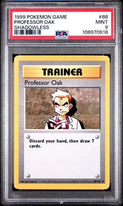 Shadowless Professor Oak 88/102 - Base Set Pokemon Trainer Card 1999 PSA 9 MINT - Image 1