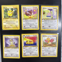 Pokemon 1st Edition NON HOLO Card Lot of 6,Pikachu,Eevee,Mewoth,Persian,Clefairy - Image 1
