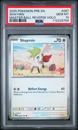 2025 POKEMON PRE PRISMATIC EVOLUTIONS MASTER BALL REVERSE SHAYMIN #087 PSA 10 - Image 1