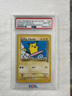 2001 Pokemon Black Star Promo Surfing Pikachu #28 PSA 10 Free Shipping - Image 1
