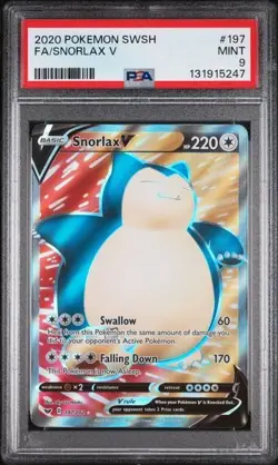 2020 POKEMON SWORD & SHIELD SNORLAX V #197 FULL ART PSA 9 MINT - Image 1