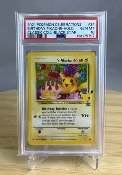 Birthday Pikachu PSA 10 Holo Celebrations Classic Collection 24 Star Pokemon - Image 1