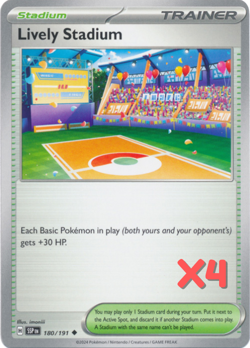 4x Lively Stadium 180/191 Surging Sparks Pokemon TCG Playset - Image 1