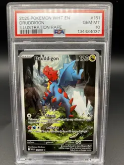 2025 POKEMON WHT EN-WHITE FLARE ILLUSTRATION RARE #151 DRUDDIGON PSA 10 - Image 1