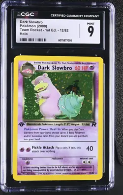 CGC 9 MINT Dark Slowbro Team Rocket 1st Edition 12/82 Holo SWIRL Pokemon Card - Image 1