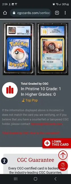 (POP 1) CGC 10 PRISTINE Pokemon Poliwag EX Unseen Forces 67/115 2005 Card - Image 4