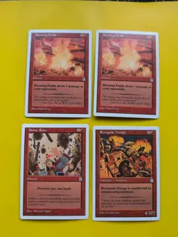 4 Red card Burning Fields, Renagade troops,stone rain Portal Three Kingdoms.MTG - Image 1