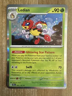 Ledian 003/142 Stellar Crown Holo Pokemon Card NM - Image 1
