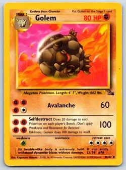 Golem - Fossil 36/62 Unlimited Vintage Kagemaru Himeno Pokemon Card MP - Image 1