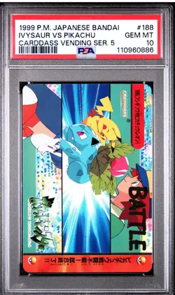 Pokemon Japanese Bandai Carddass Anime Collection #188 Ivysaur Vs Pikachu PSA 10 - Image 1