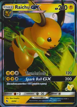 Raichu GX 20/68 (#60 Pikachu Stamped) Promo Battle Academy Pokemon Card NM - Image 1