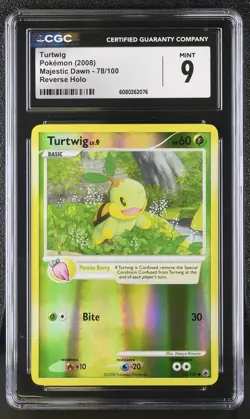 CGC 9 MINT Turtwig 2008 Majestic Dawn 78/100 Reverse Holo Pokemon Card - Image 1