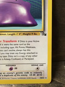 1999 Pokemon Fossil 1st Edition 18/62 Ditto - Image 3