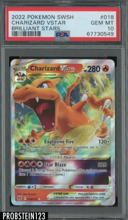 2022 Pokemon SWSH Brilliant Stars #018 Charizard VStar PSA 10 GEM MINT - Image 1