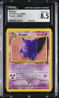 Pokemon CGC 8.5 Gengar 1999 Fossil 20/62 - Image 1