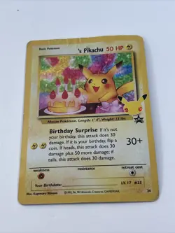 Pikachu Birthday Black Star Promo Card # 24 Holo Vintage Pokemon Card - Image 1