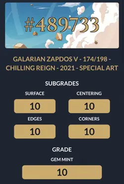 ACE 10 Galarian Zapdos V Special Art Chilling Reign 174/198 Pokemon Card - Image 2