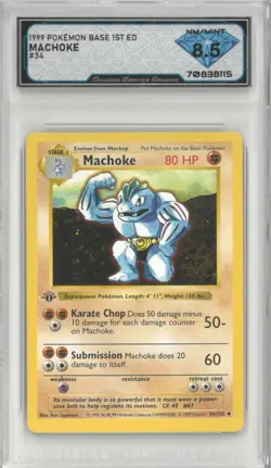 1999 Pokemon Base 1st Ed MACHOKE #34/102 💎 DSG 8.5 NM/Mint - Image 1