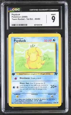 CGC 9 MINT Psyduck Team Rocket 1st Edition 65/82 Pokemon Card - Image 1