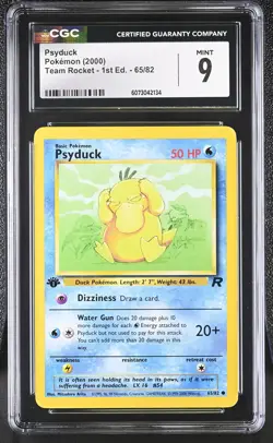 CGC 9 MINT Psyduck 2000 Team Rocket 1st Edition 65/82 Pokemon Card - Image 1