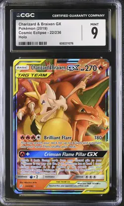 CGC 9 Charizard & Braixen GX 22/236 Holo Cosmic Eclipse Pokemon Card - Image 1