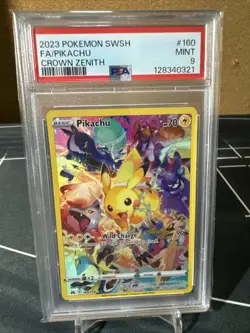 Pokemon Pikachu TCG Card Crown Zenith Holo Secret Rare 160/159 PSA 9 Mint - Image 1