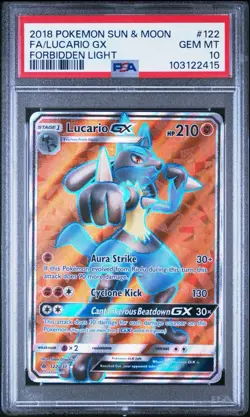 LUCARIO GX 122/131 | PSA 10 | Forbidden Light Full Art Graded Pokemon Card - Image 1