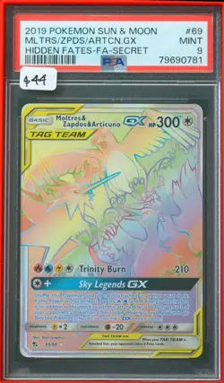 2019 Moltres & Zapdos & Articuno GX #69 Hidden Fates PSA 9 Pokemon Card - Image 1