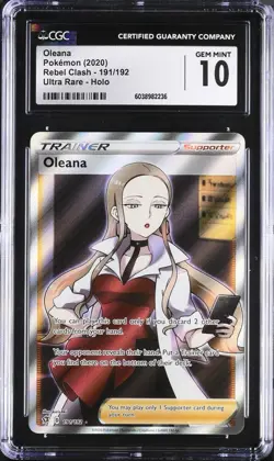 CGC 10 GEM MINT Oleana 191/192 Rebel Clash Full Art Ultra Rare Trainer Pokemon - Image 1