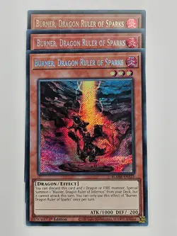 Yu Gi Oh - 3x BLMM-EN123 Burner, Dragon Ruler Of Sparks - Secret Rare - Image 1