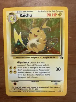 Pokemon TCG Raichu Fossil Holo Rare Card 14/62 Unlimited - Image 1