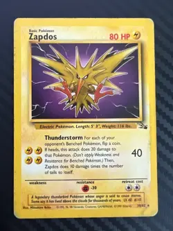 Pokemon TCG Zapdos 30/62 Unlimited Regular Rare Fossil HP - Image 1