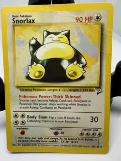 Pokemon TCG Snorlax Card 30/130 Base Set 2 Vintage Non-Holo Rare - Image 1
