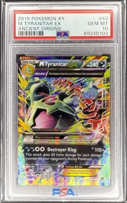 2015 POKEMON XY ANCIENT ORIGINS #43 M TYRANITAR EX PSA 10 GEM MINT - Image 1