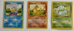 Squirtle 63/102 Bulbasaur Charmander Base Set Starter Pokemon Cards NM+ Lot - Image 1