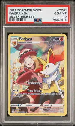 2022 Pokemon SWSH Silver Tempest #TG01 Braixen Full Art PSA 10 Gem Mint W Serena - Image 1