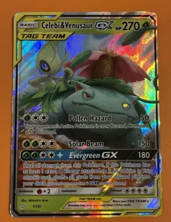 Pokemon TCG Celebi & Venusaur GX Holo Ultra Rare Card Team Up 1/181 - Image 1